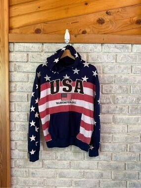 USA Flag Navy Red Striped Hoodie Sweater